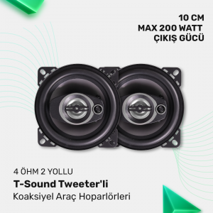 T-Sound 4 Öhm 2 Yollu Terrter'li Kaaksiyel Araç Hoparlörleri 10Cm